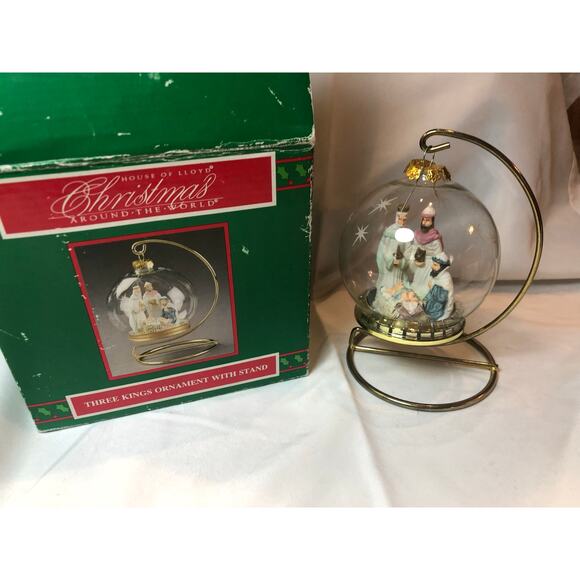 Vintage 1994 House Of Loyd Three King & Jesus Glass Hanging Ornament With Stand - Picture 1 of 7
